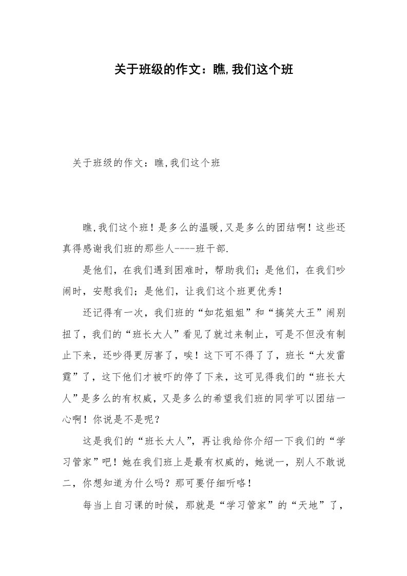 关于班级的作文：瞧,我们这个班