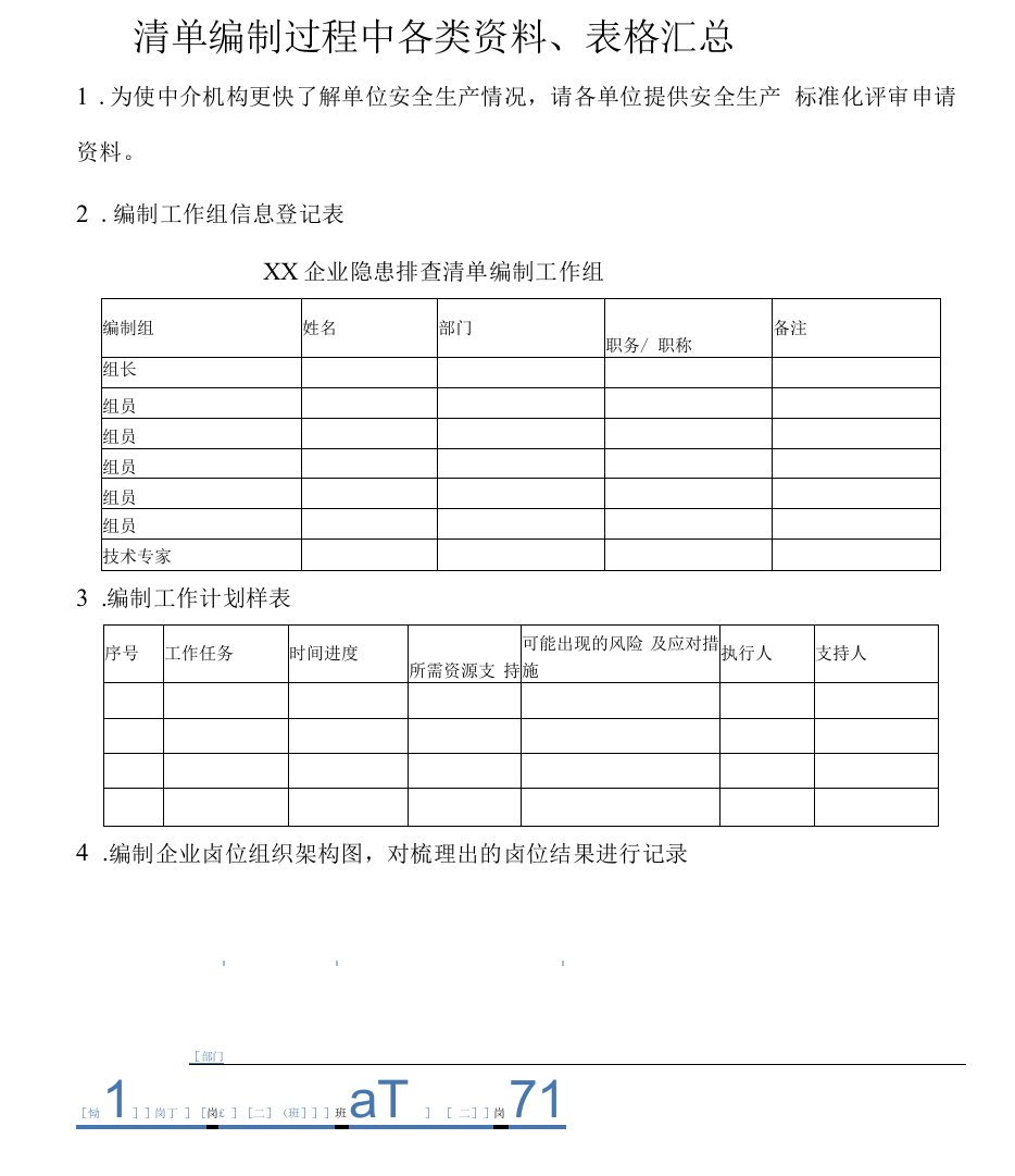 企业隐患排查清单编制过程中各类资料、表格汇总