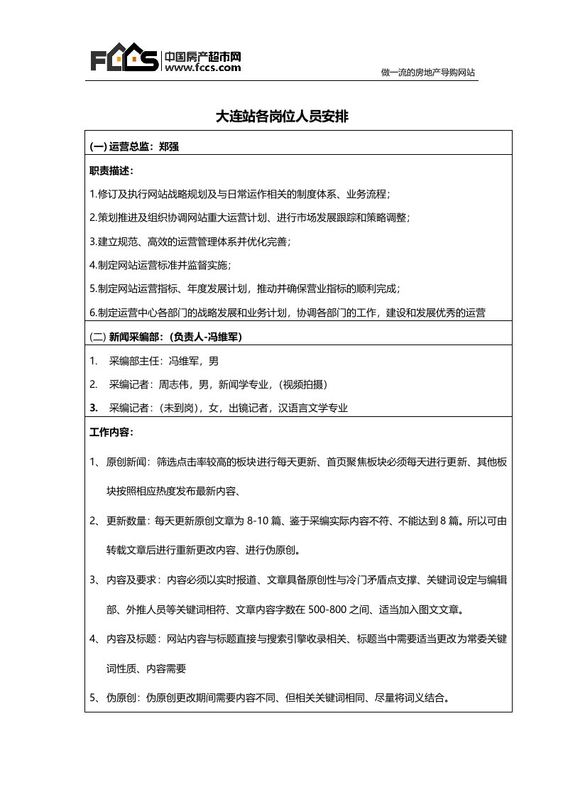 网站公司各岗位人员安排