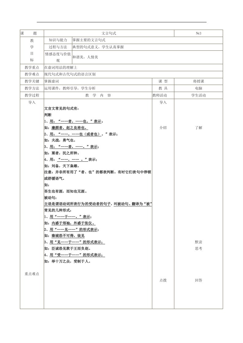 新人教版必修五《文言词语和句式》