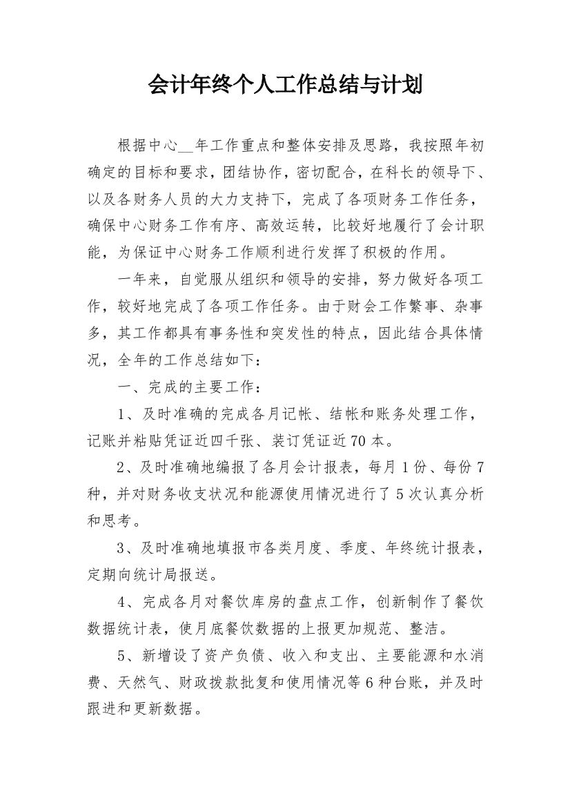 会计年终个人工作总结与计划