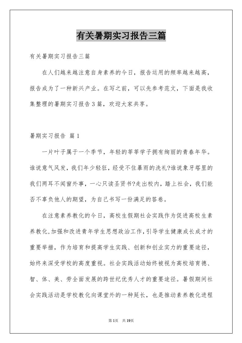 有关暑期实习报告三篇例文