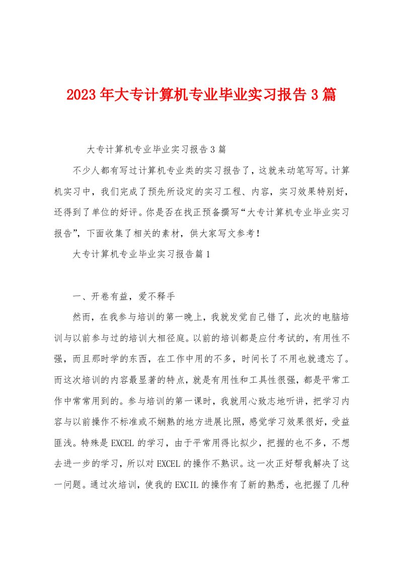 2023年大专计算机专业毕业实习报告3篇