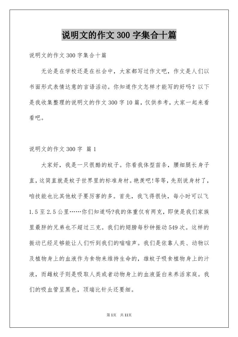 说明文的作文300字集合十篇例文