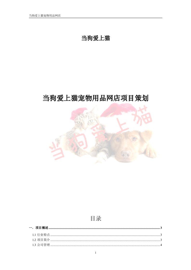 当狗爱上猫宠物用品网店项目策划