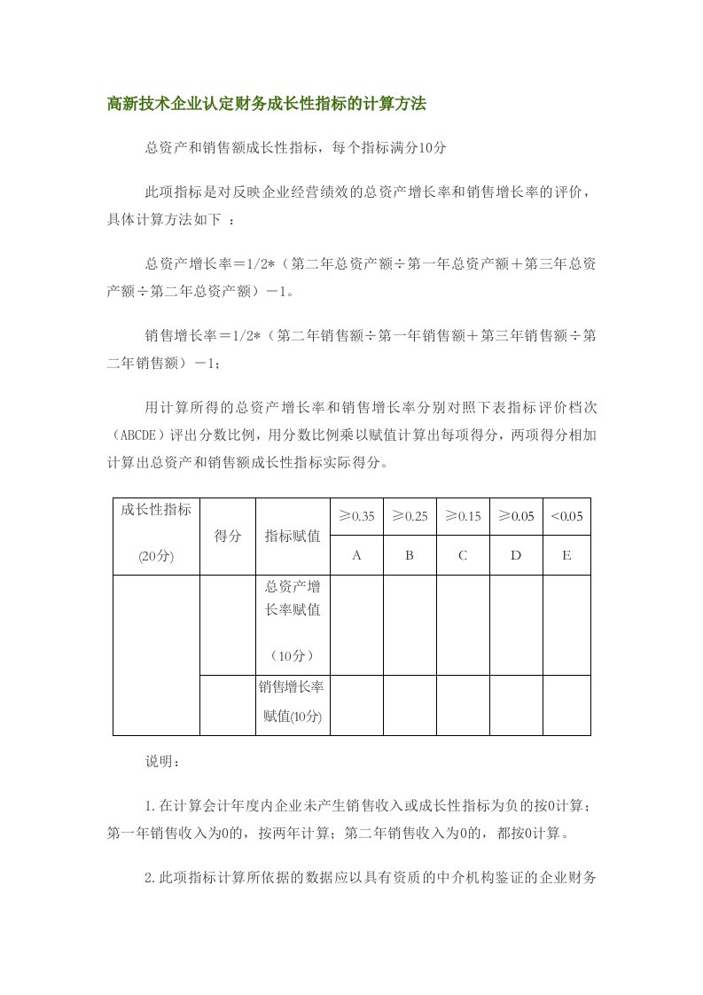 高新技术企业认定财务成长性指标的计算方法