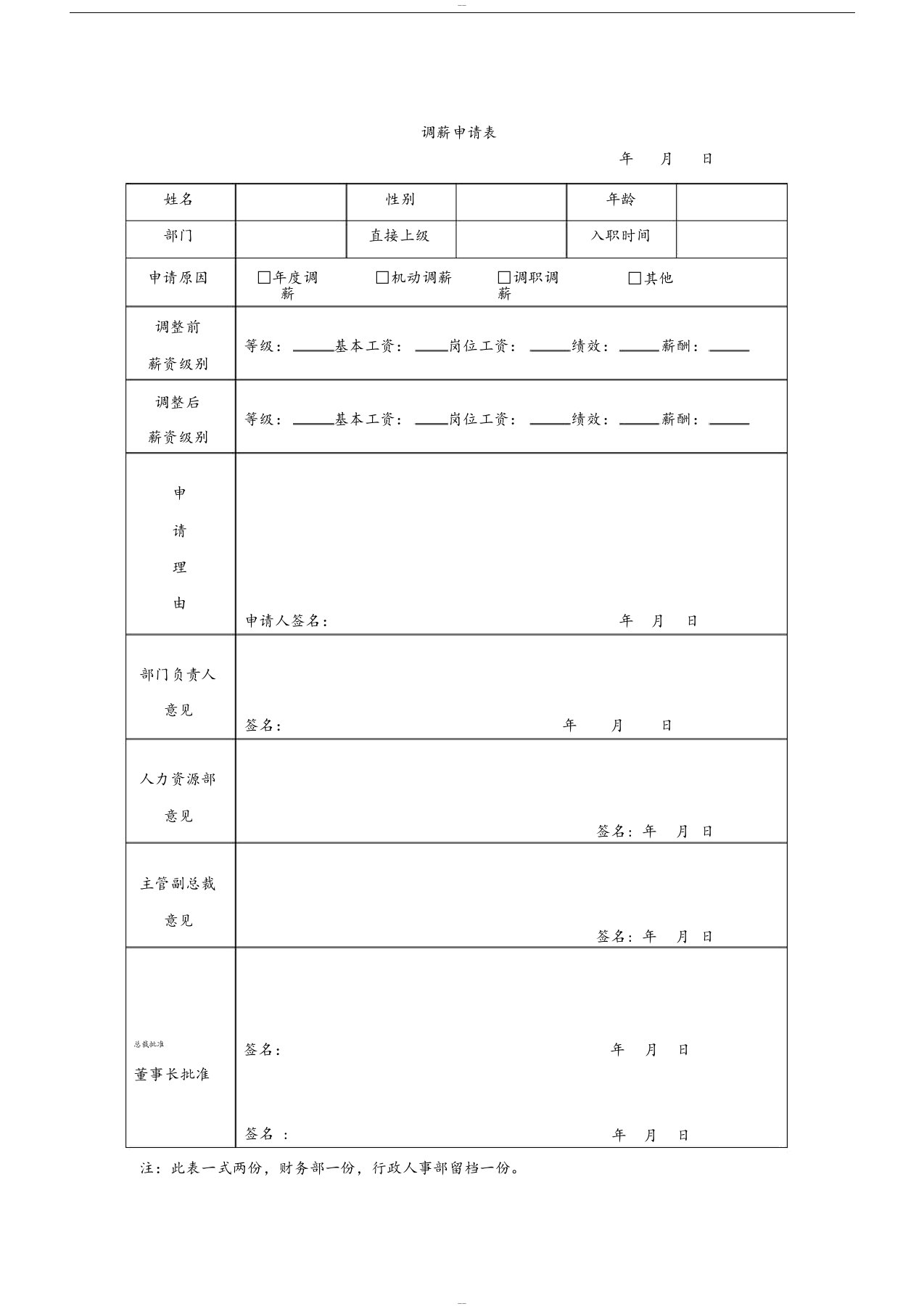 调薪申请表模板