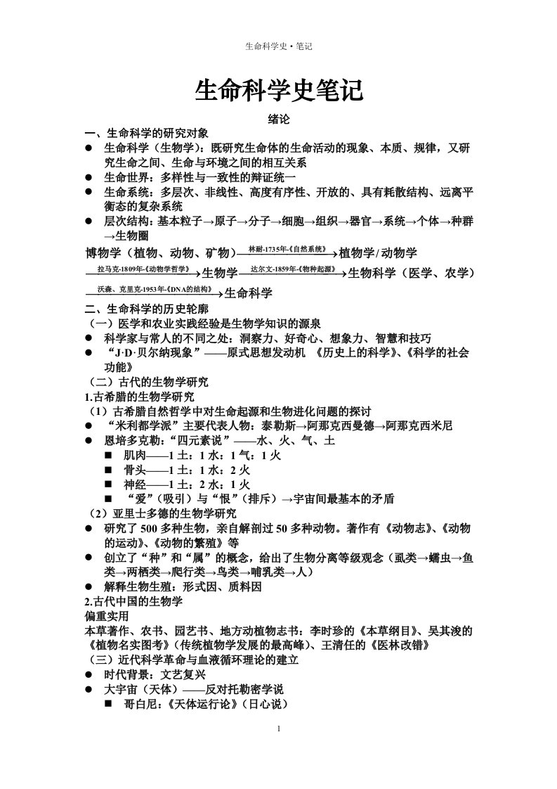 生命科学史笔记