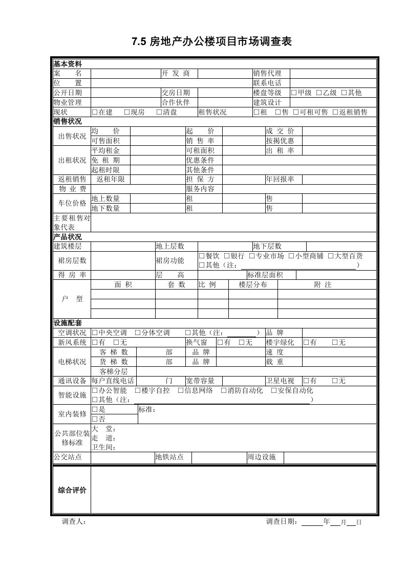 促销管理-75房地产办公楼项目市场调查表