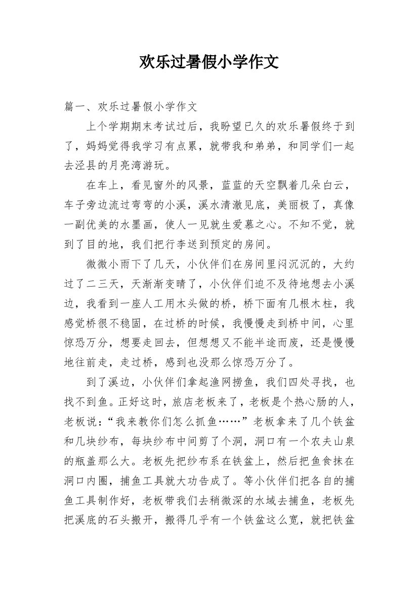 欢乐过暑假小学作文