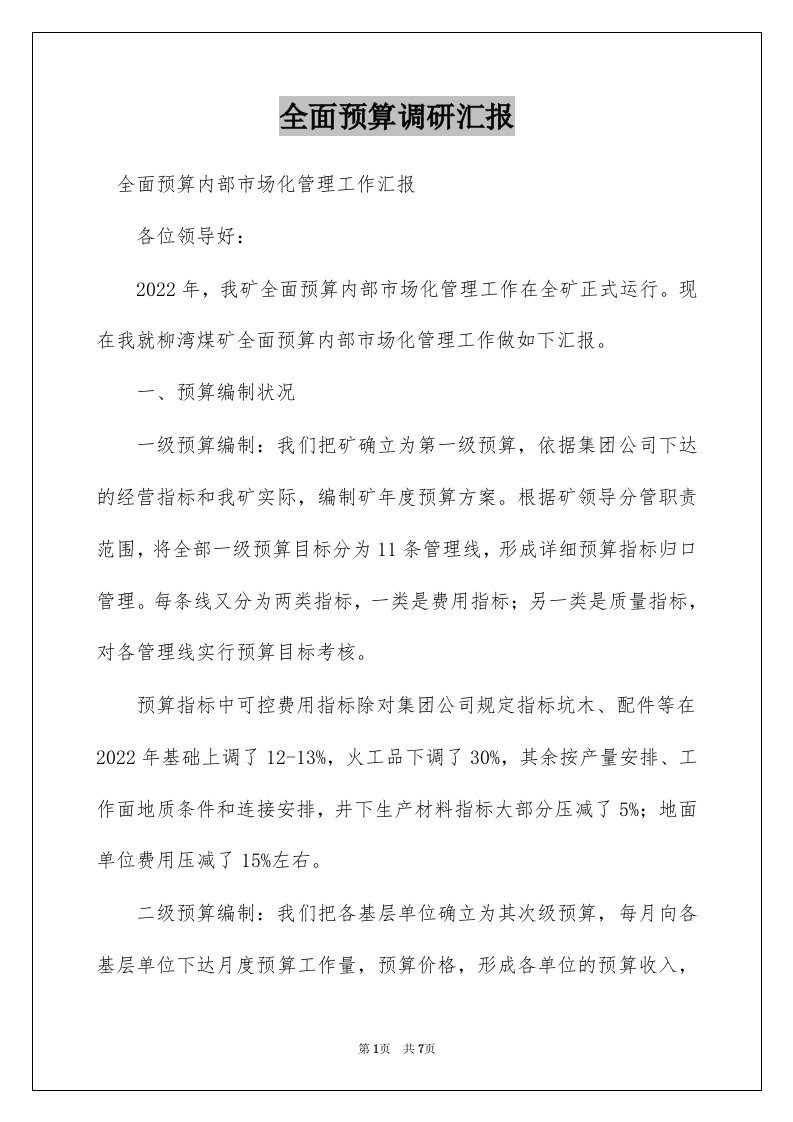 全面预算调研汇报