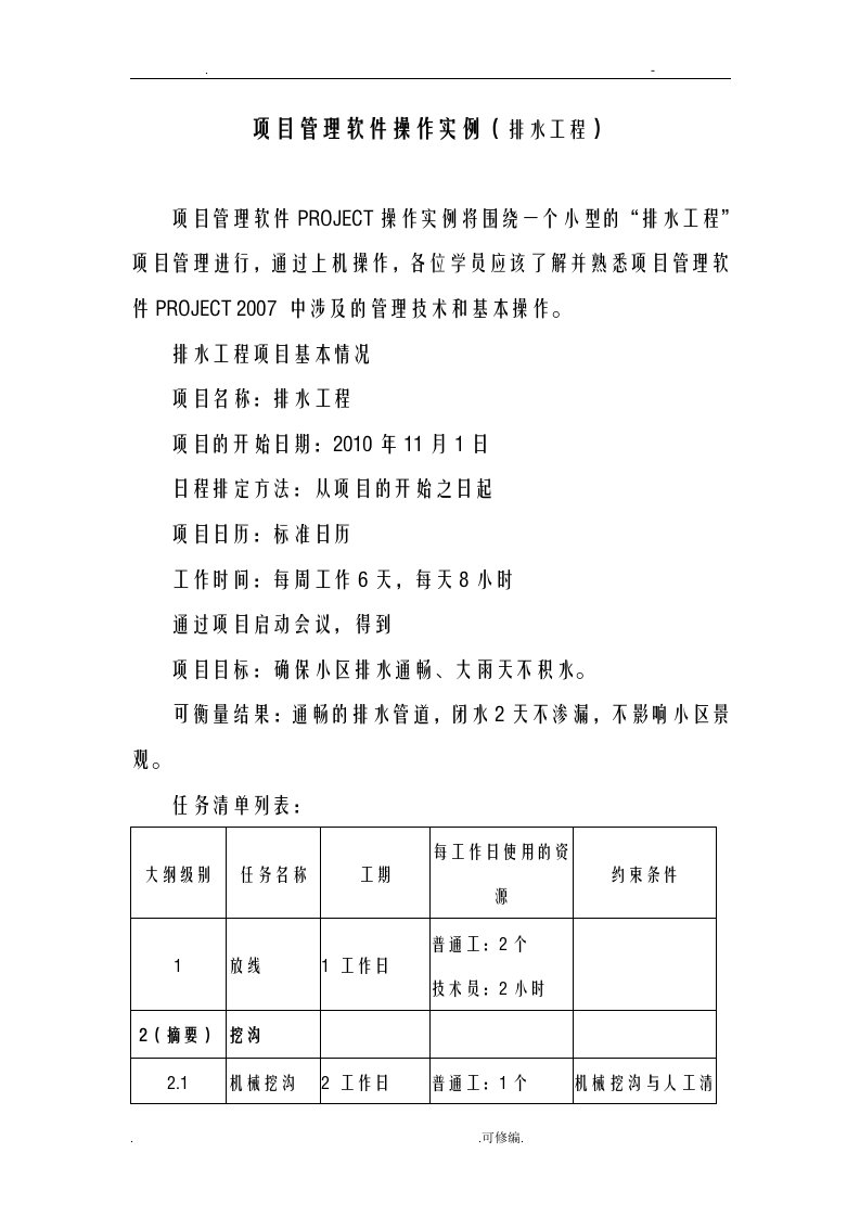 项目管理软件project上机操作实例