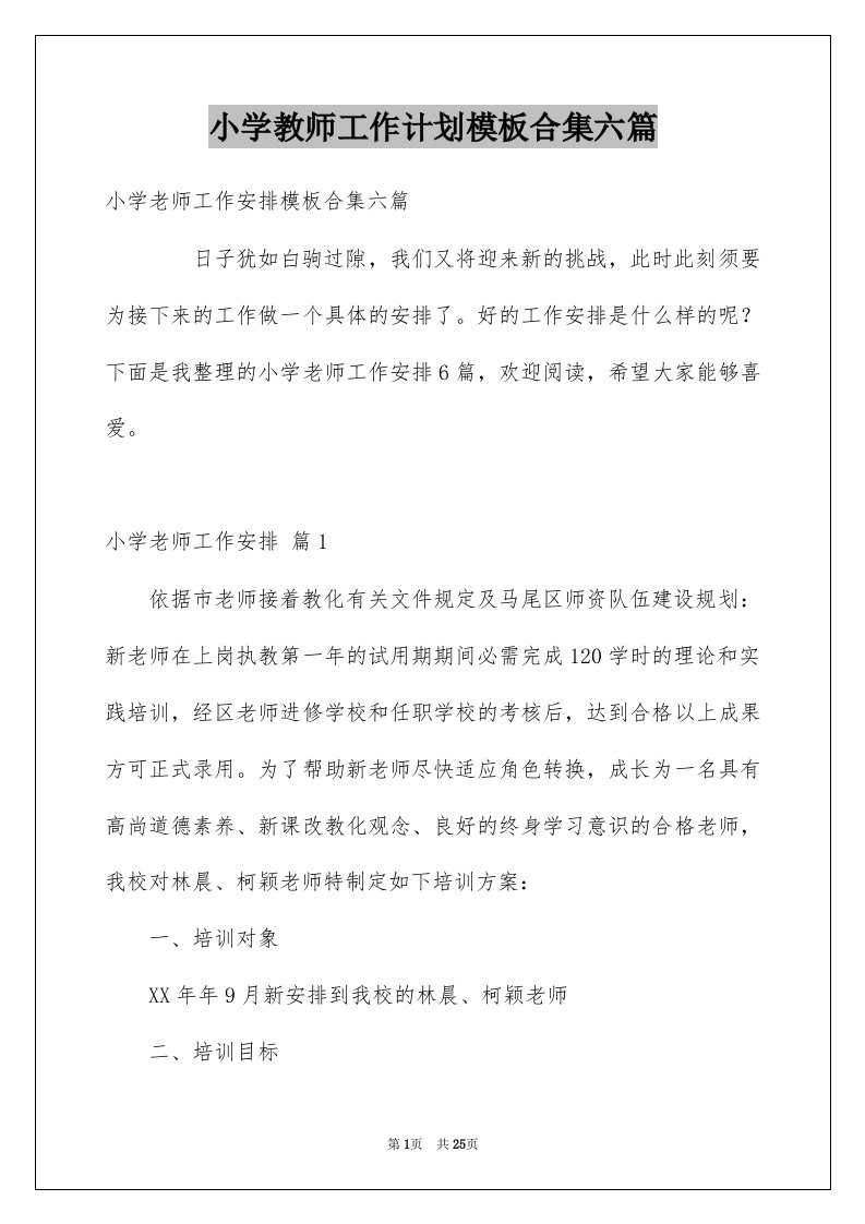 小学教师工作计划模板合集六篇范文