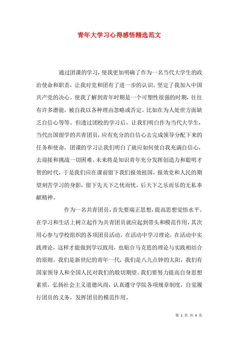 青年大学习心得感悟精选范文