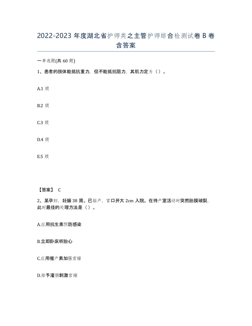 2022-2023年度湖北省护师类之主管护师综合检测试卷B卷含答案