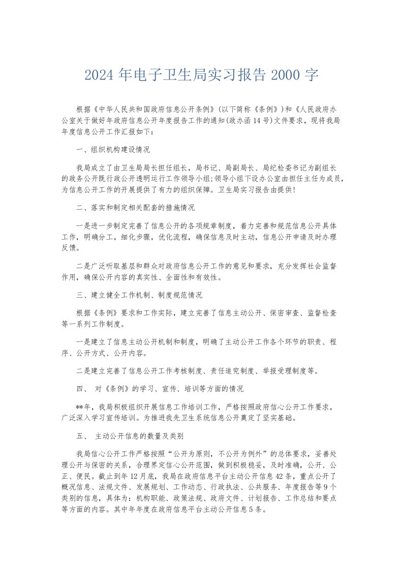 实习报告2024年电子卫生局实习报告2000字