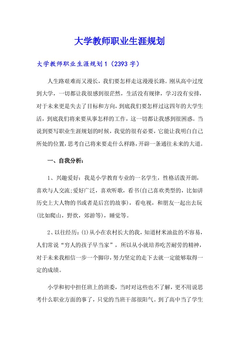 大学教师职业生涯规划