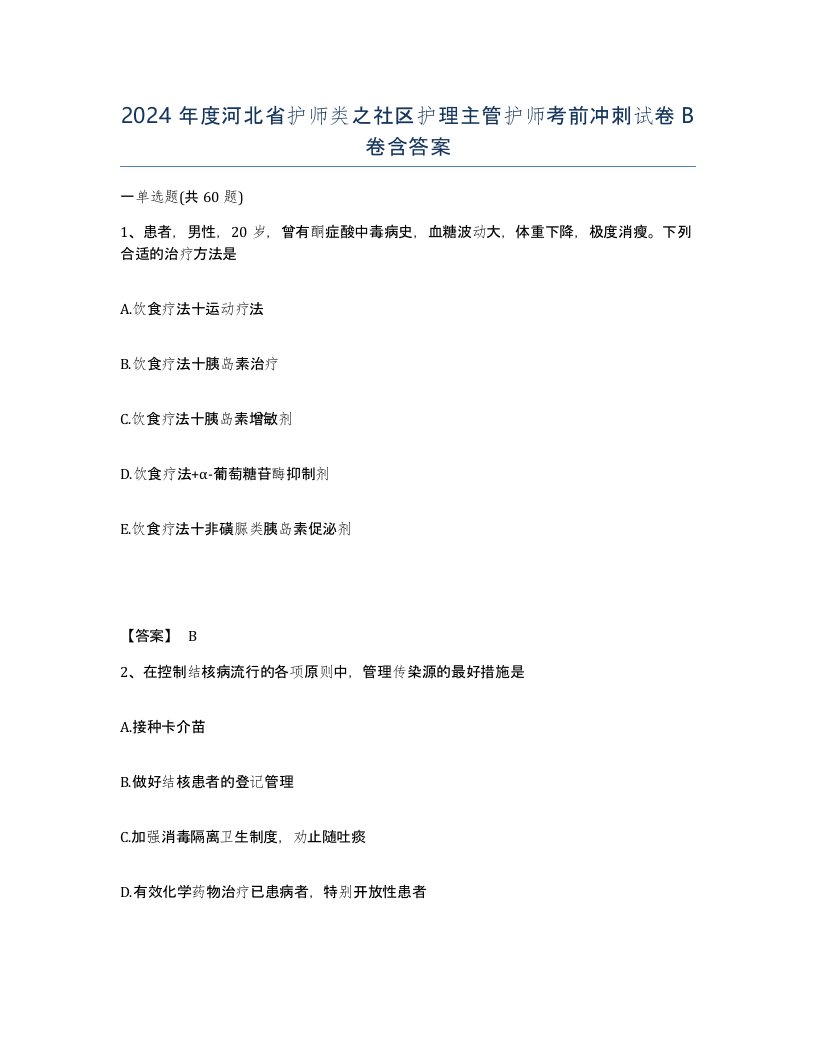 2024年度河北省护师类之社区护理主管护师考前冲刺试卷B卷含答案