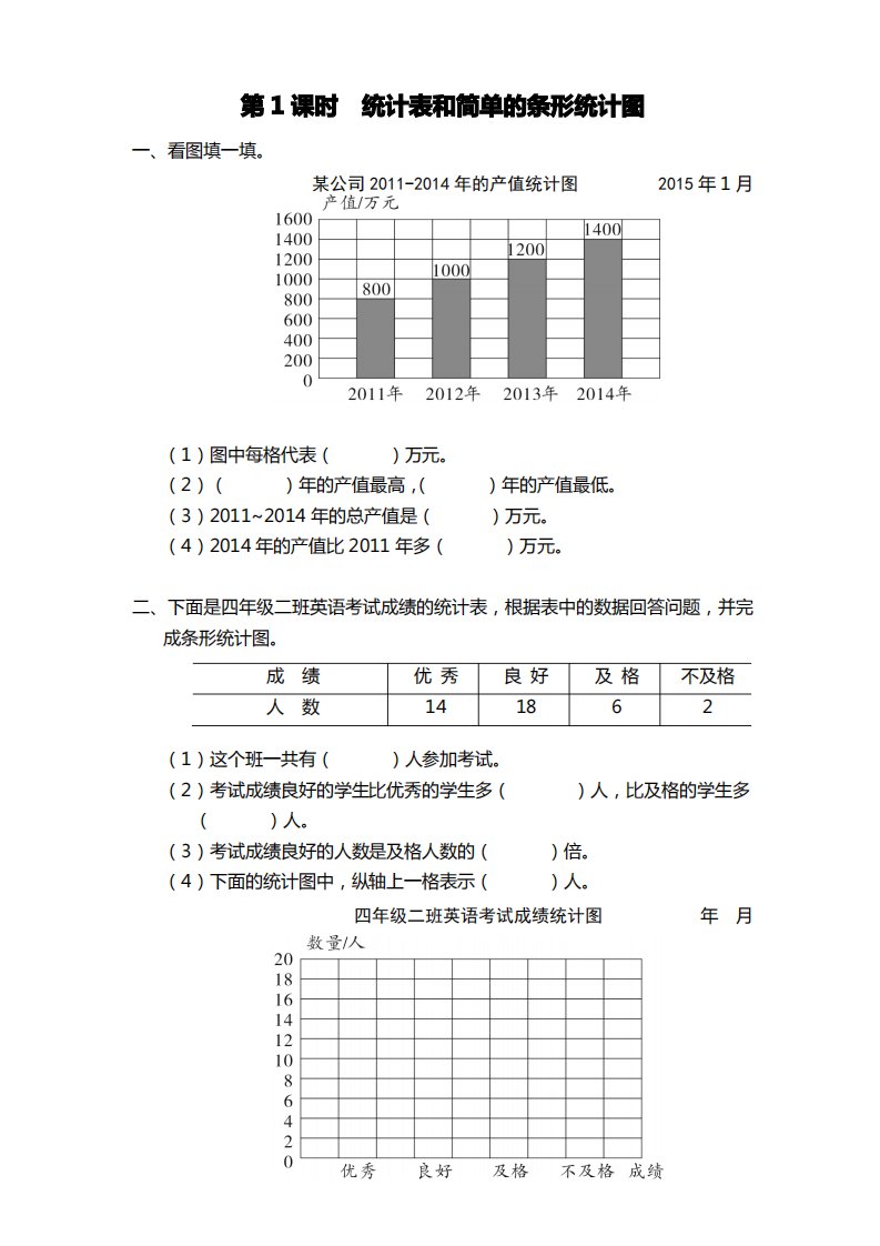 统计表和简单的条形统计图练习题