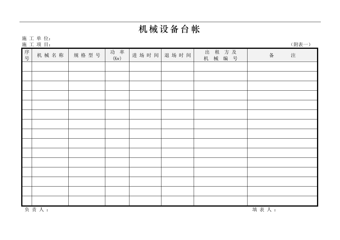 施工机械设备相关表格