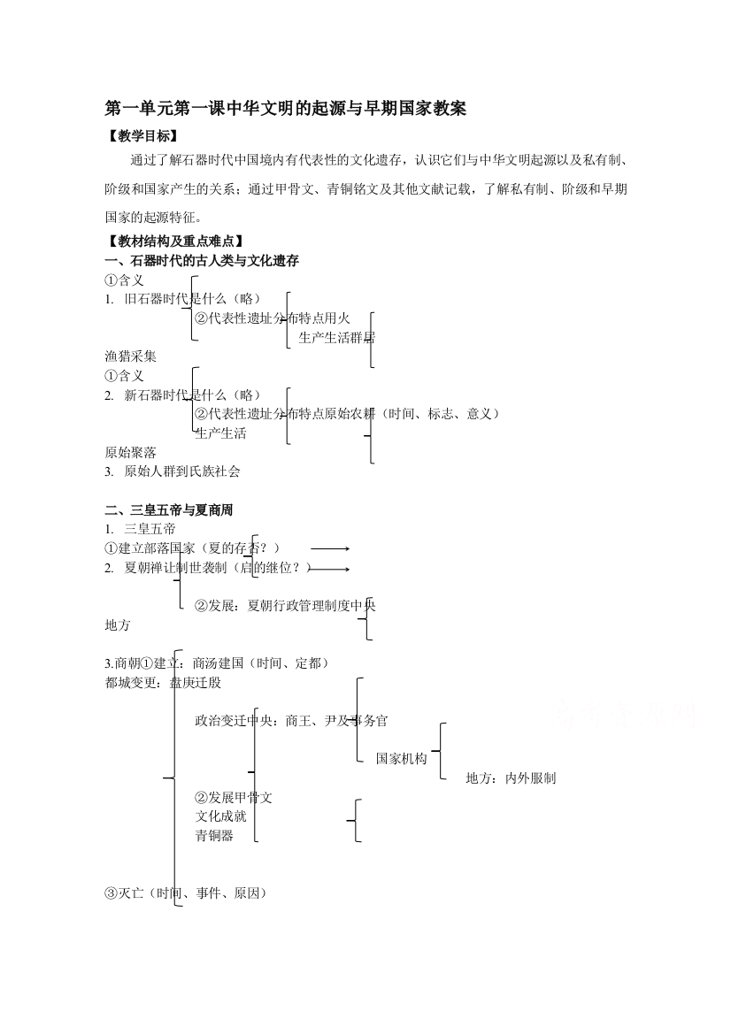 新教材2021-2022学年历史部编版必修上册教案：第一单元从中华文明起源到秦汉统一多民族封建国家的建立与巩固第1课中华文明的起源与早期国家