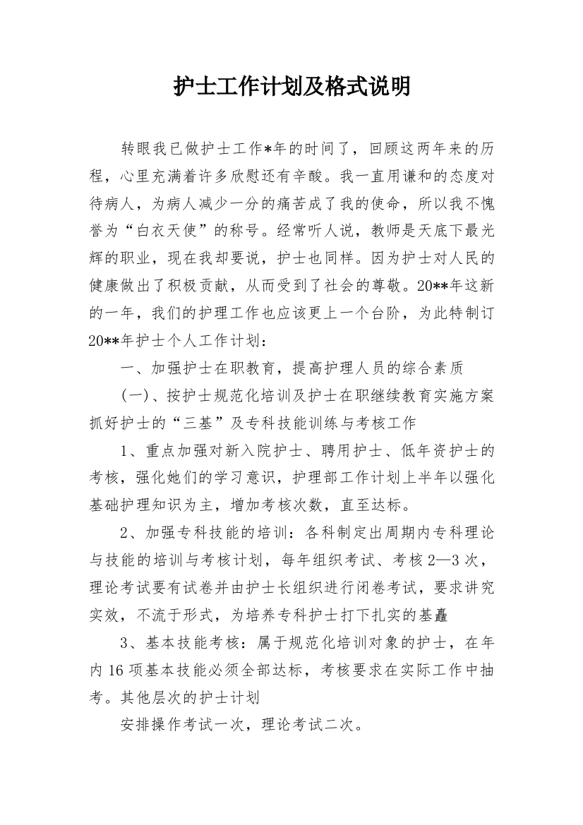 护士工作计划及格式说明