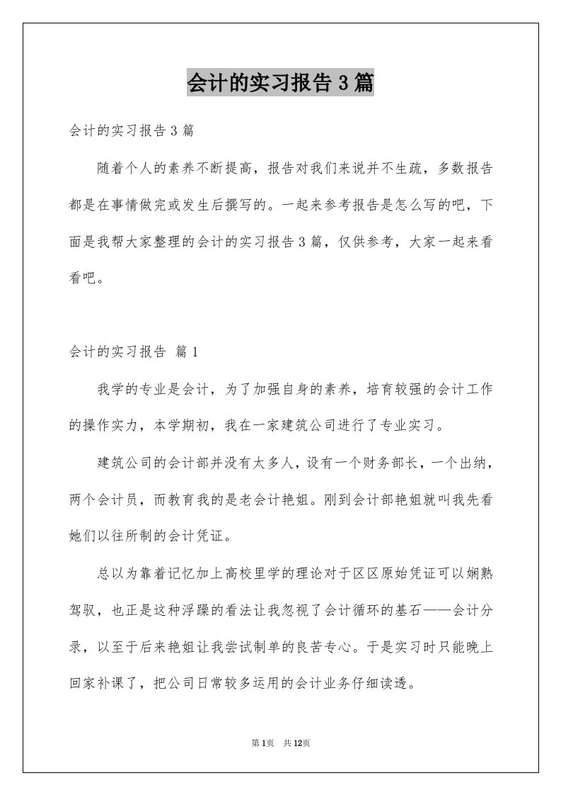 会计的实习报告3篇例文4