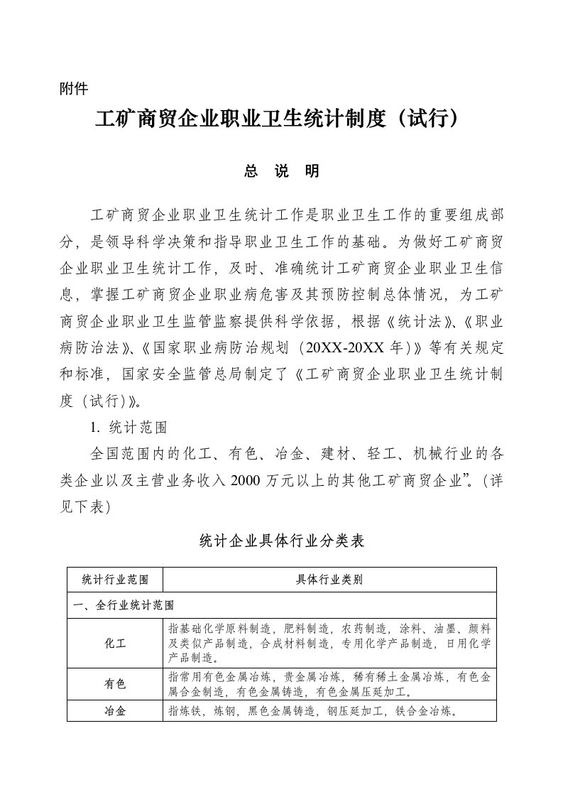 冶金行业-工矿商贸企业职业卫生统计制度试行