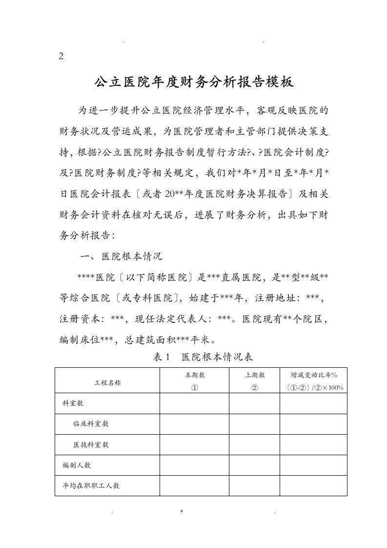 公立医院年度财务分析实施报告模版