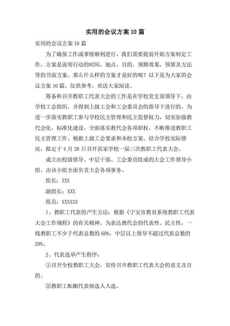 实用的会议方案10篇