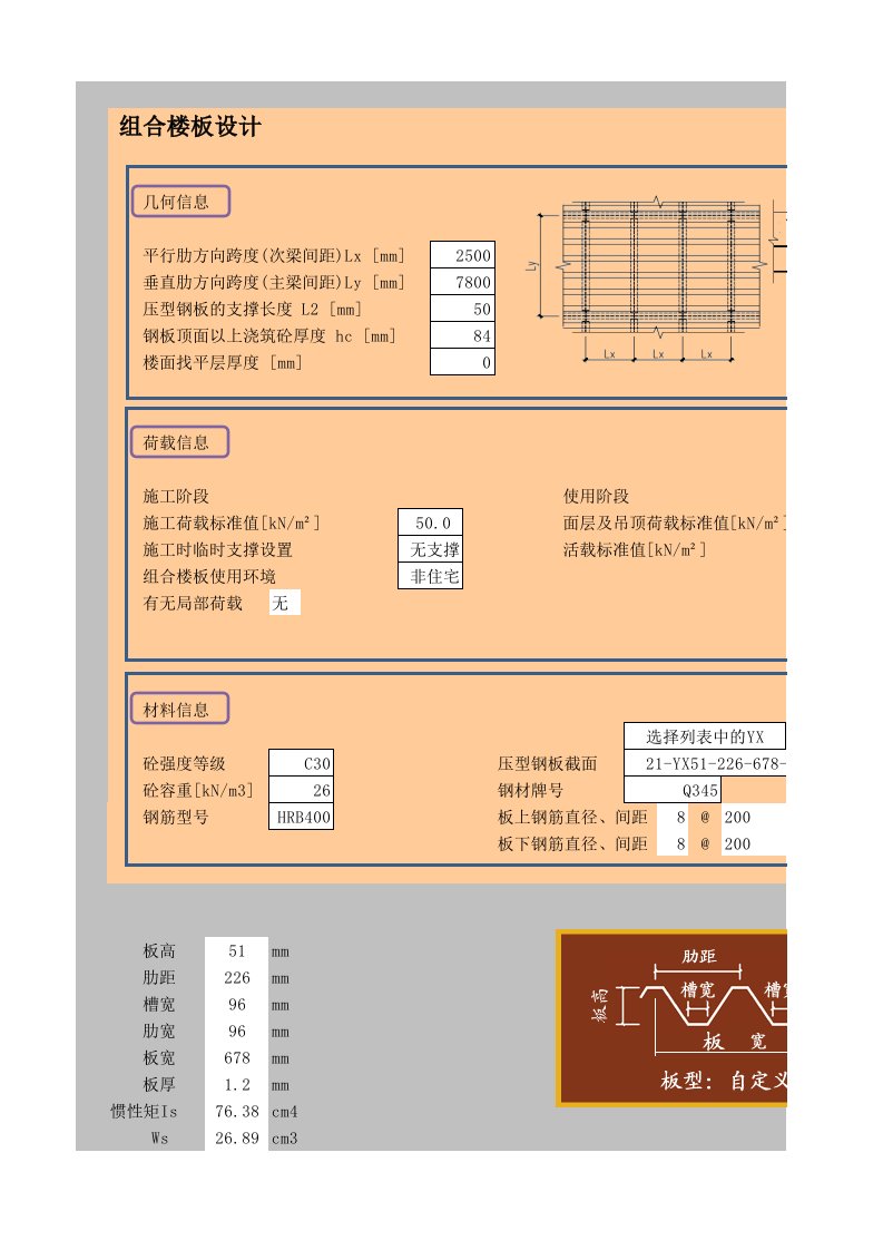 压型钢板组合楼板设计计算表格