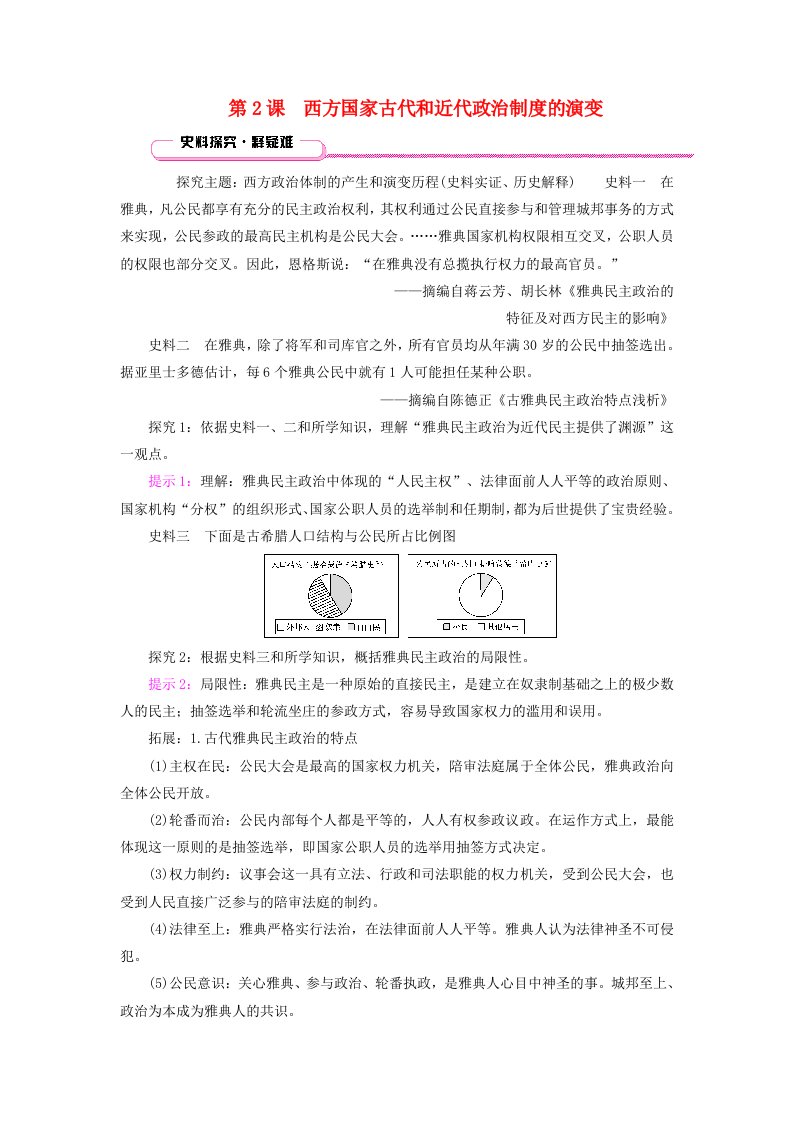 适用于新教材2025版高中历史第1单元政治制度第2课西方国家古代和近代政治制度的演变史料探究部编版选择性必修1