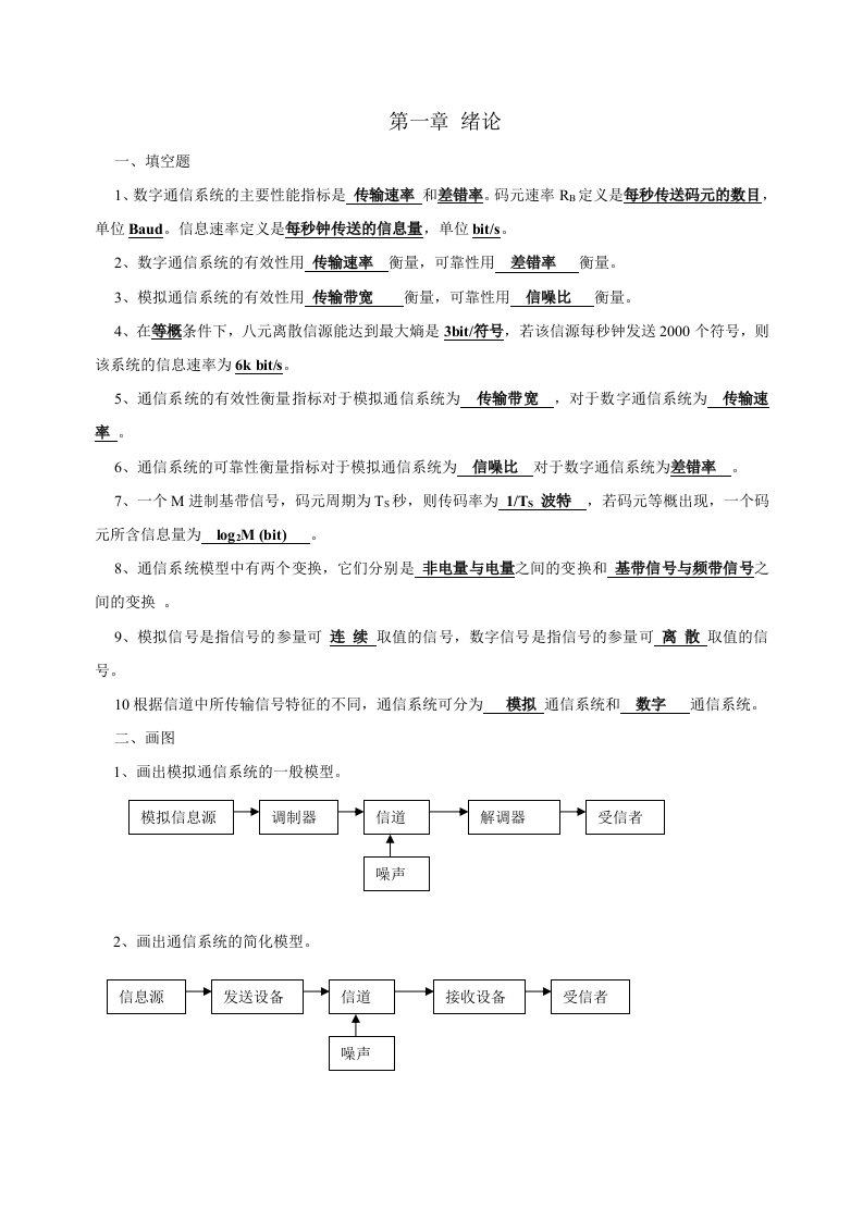 通信原理习题库（含答案）