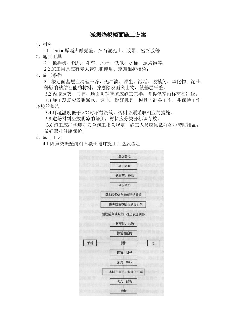 减振垫板楼面施工方案