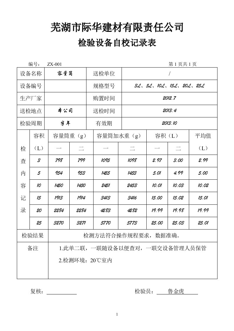 自校记录表