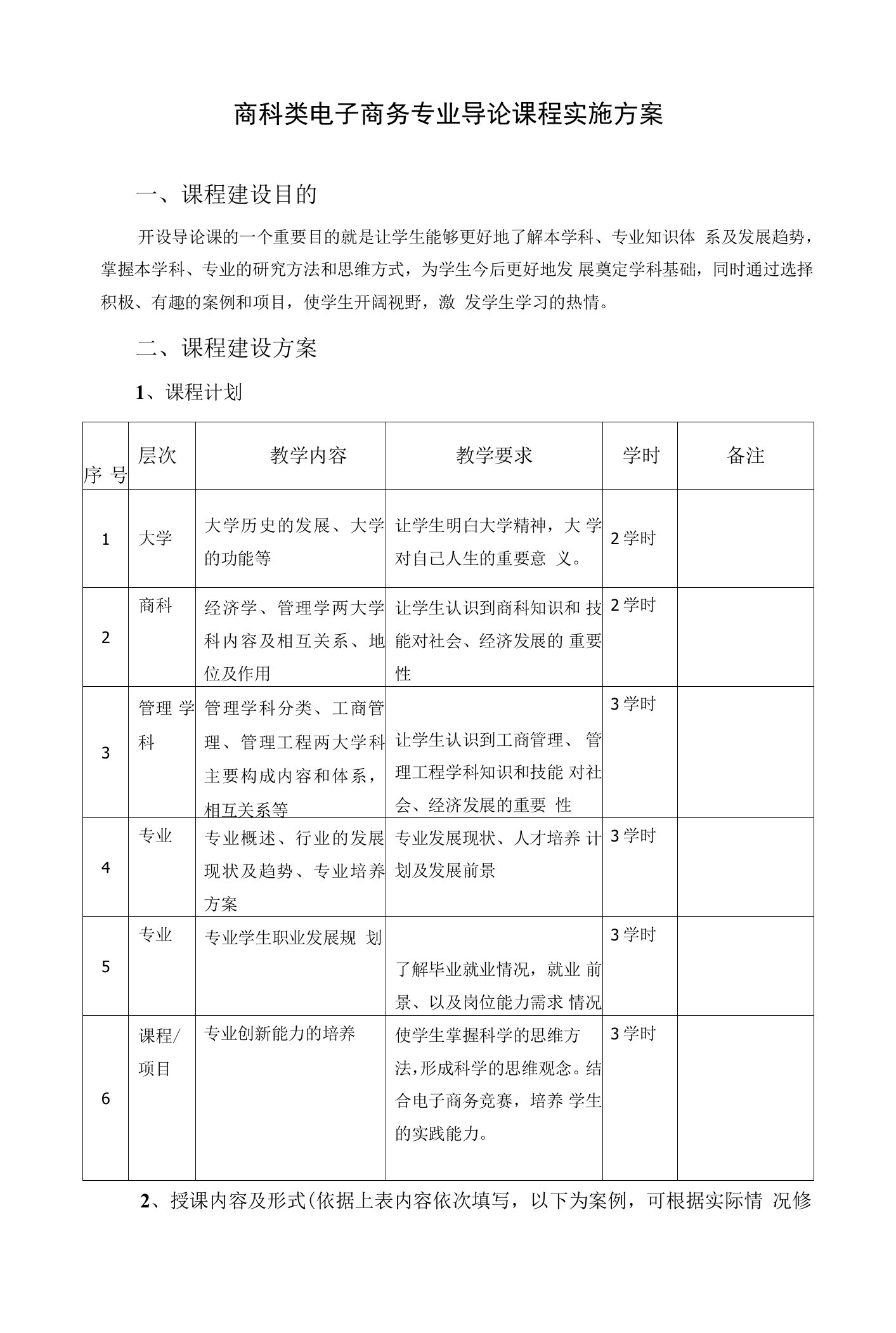 商科类电子商务专业导论课程实施方案