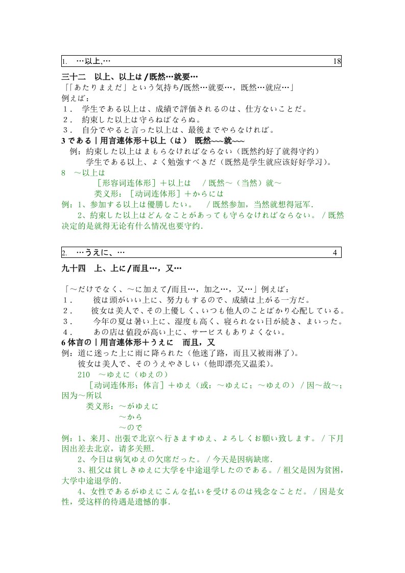 日语一级文法总结