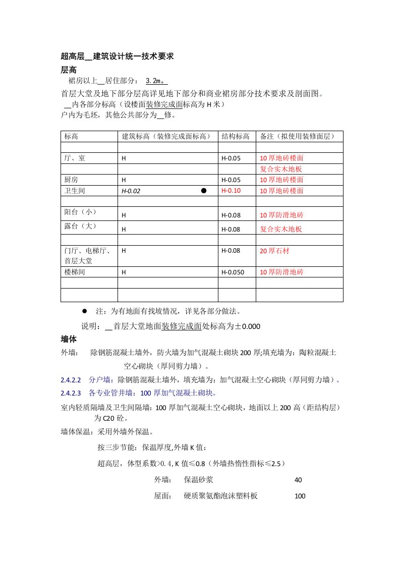 超高层公寓建筑设计统一技术要求