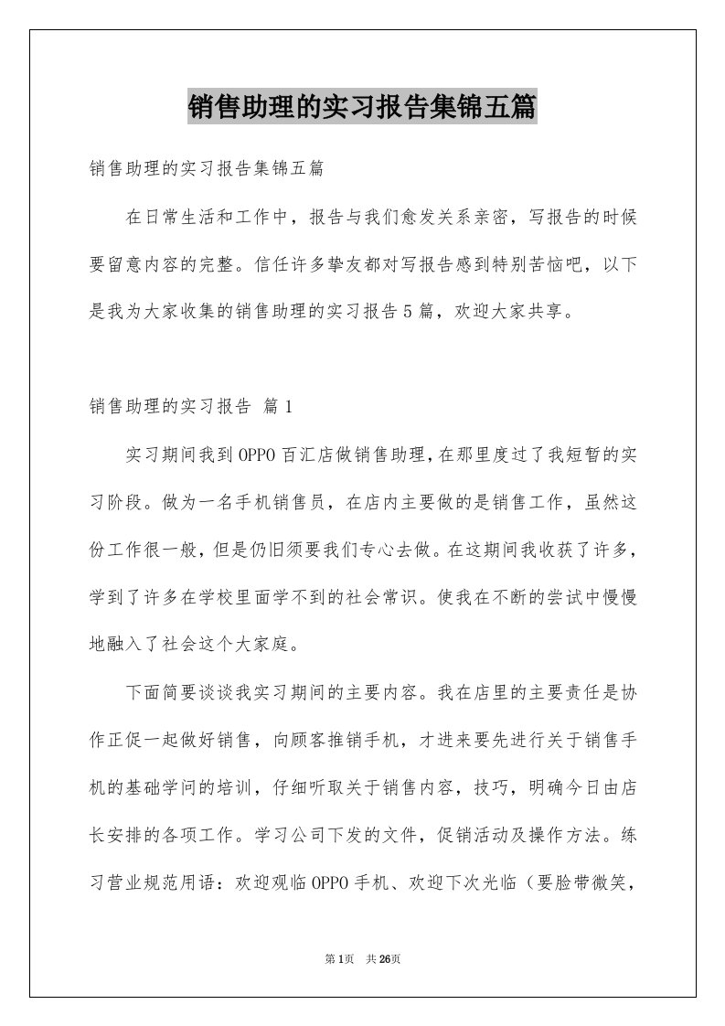 销售助理的实习报告集锦五篇