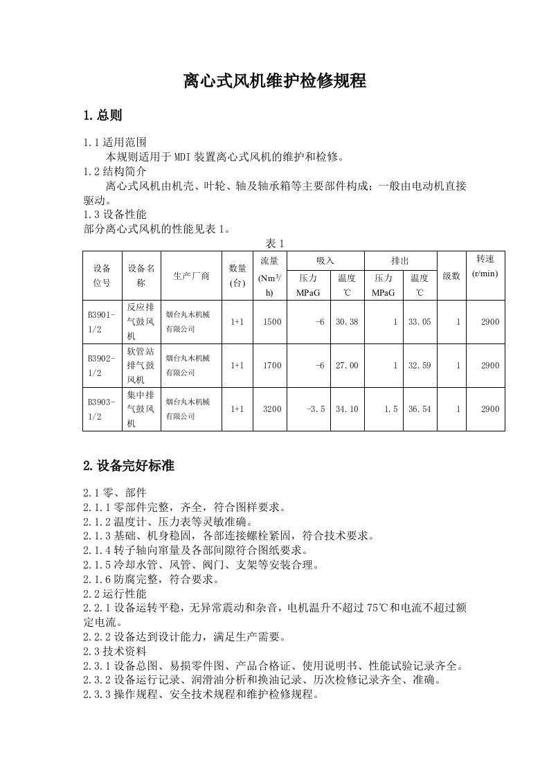 离心式风机维护检修规程