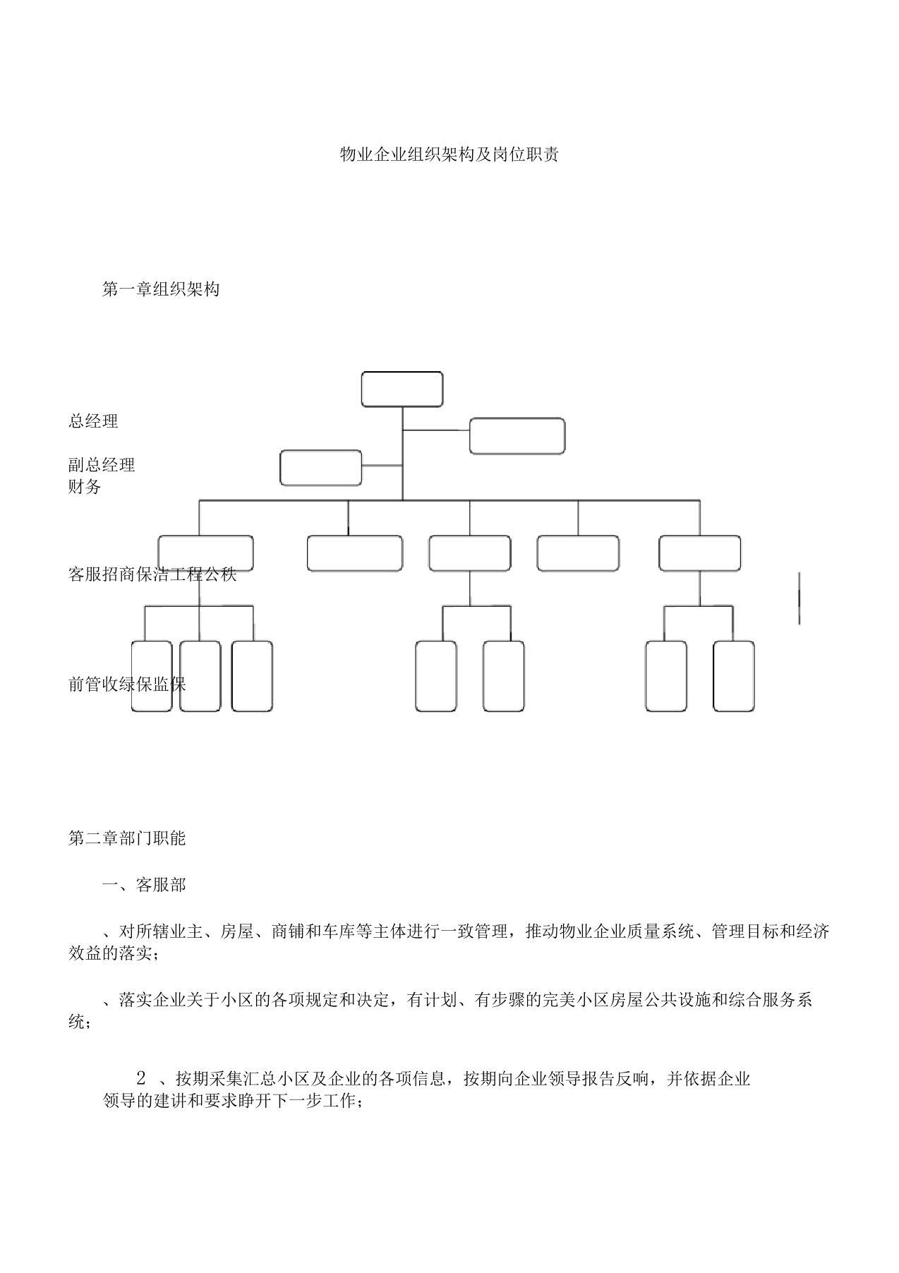 物业公司组织架构及岗位职责说明