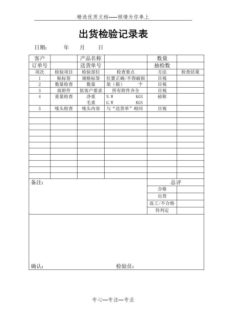 出货检验记录表(共1页)