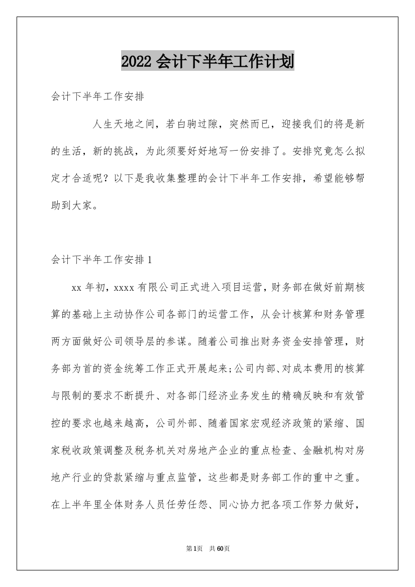 2022会计下半年工作计划