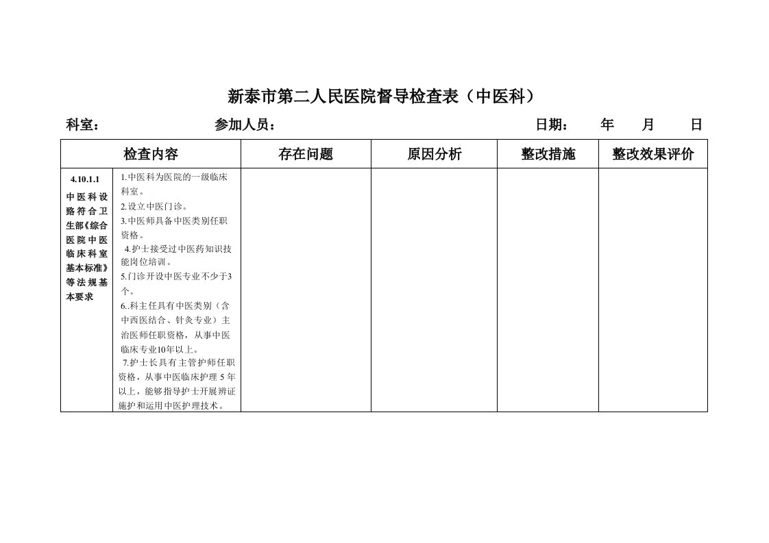 中医科督查表