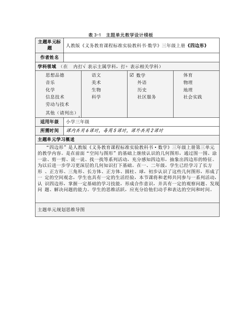 小学数学主题单元设计模块三作业