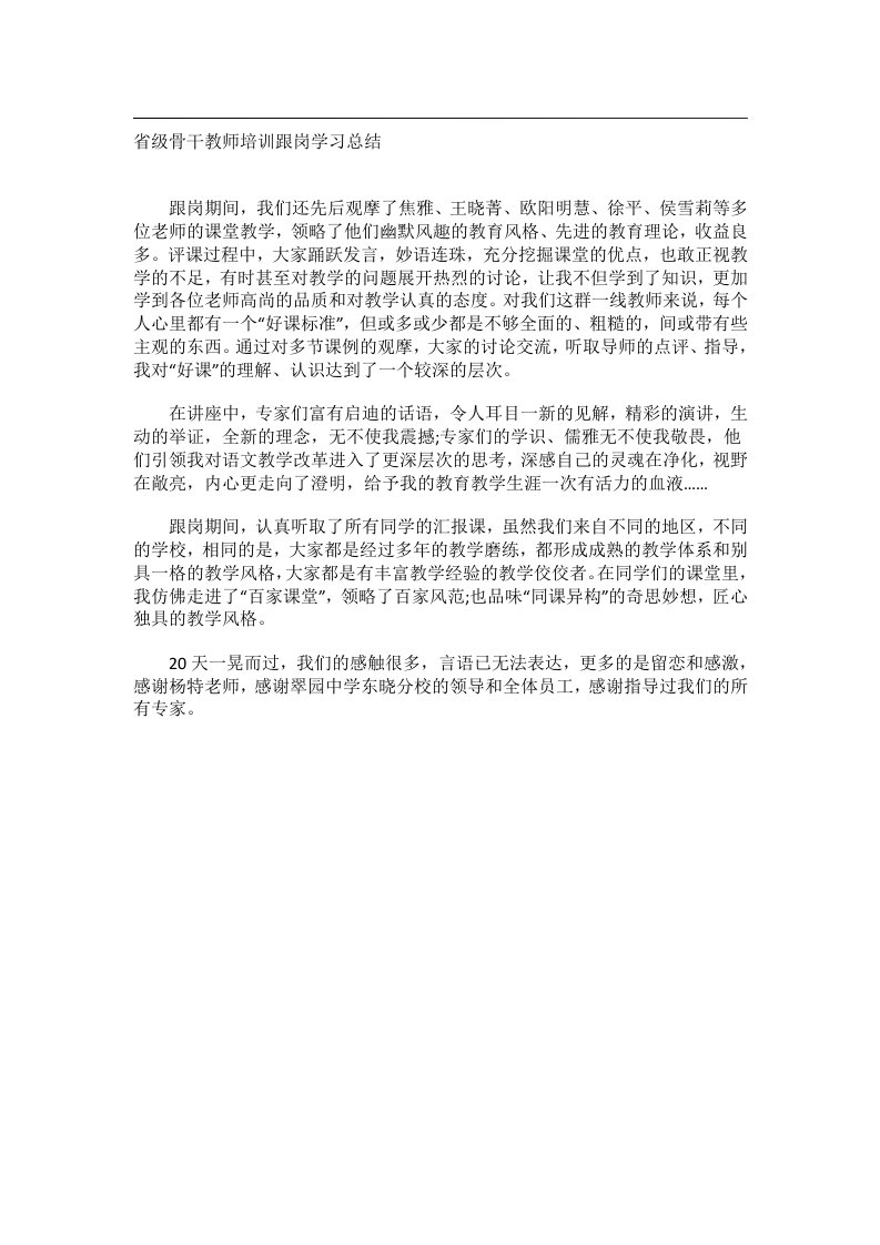 事务文书_省级骨干教师培训跟岗学习总结