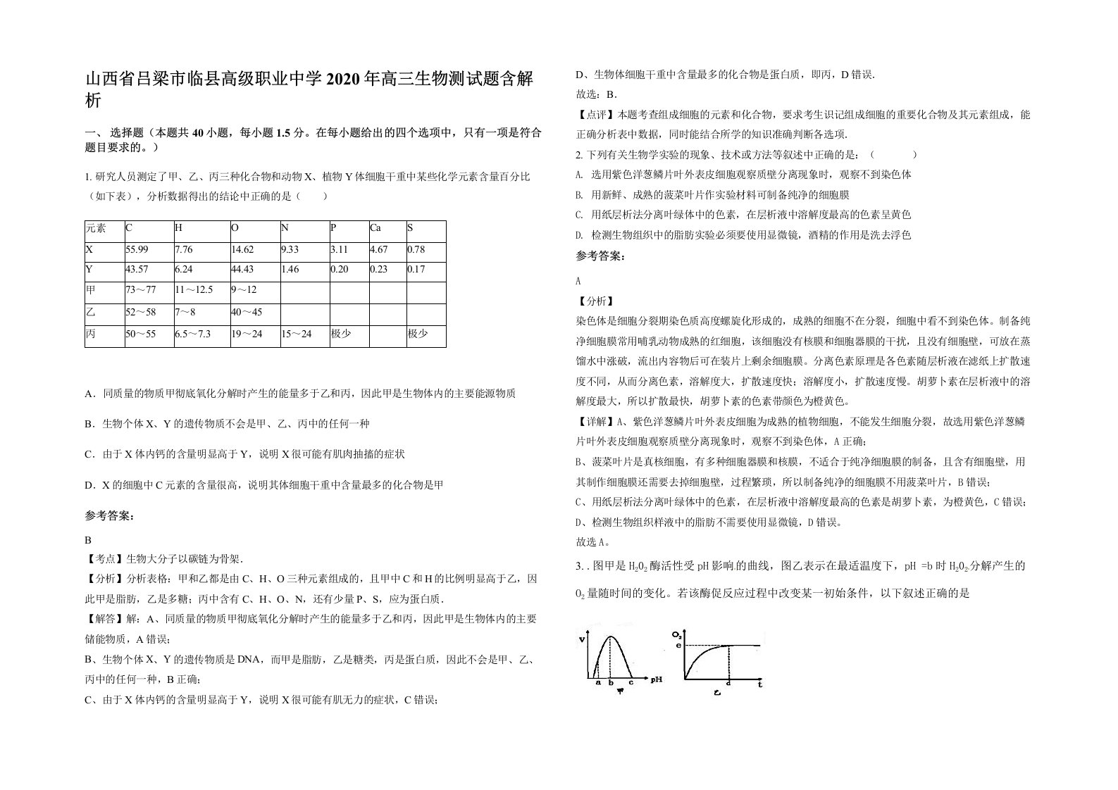 山西省吕梁市临县高级职业中学2020年高三生物测试题含解析