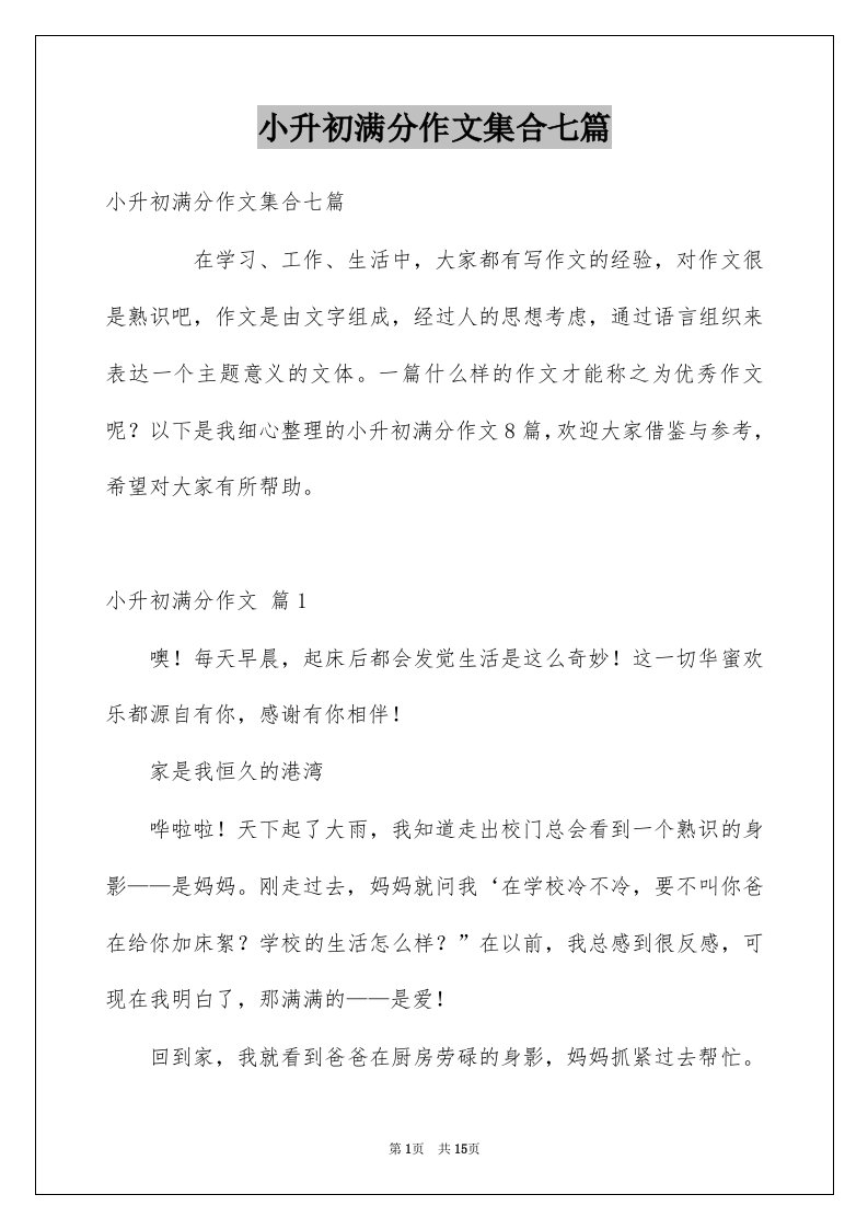 小升初满分作文集合七篇例文