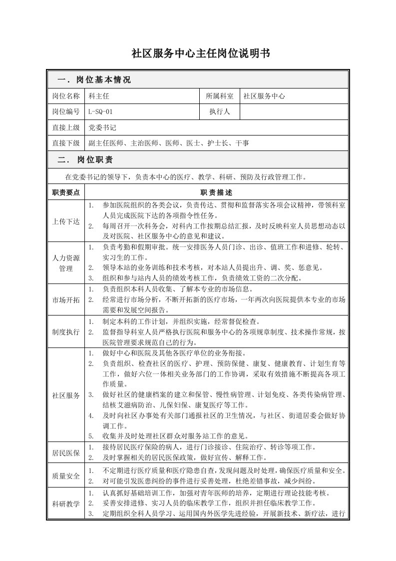 社区服务中心医师岗位职责