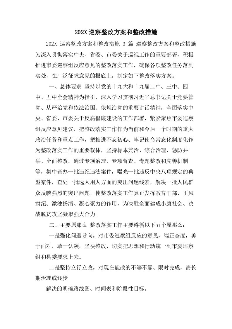 巡察整改方案和整改措施